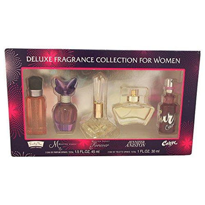 Damage - Set - Coty Delux Fragrance Collection -Lucky You 15ml EDT Spray + M By Mariah Carey 15ml EDT Spray + Mariah Carey Forever 15ml EDT Spray + Jennifer Aniston 15ml EDT Spray + Curve Crush 15ml EDT Spray (Open Window)