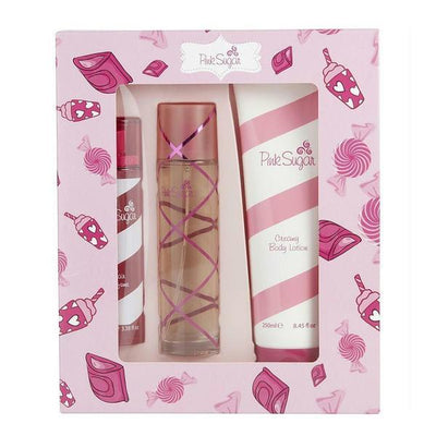 Pink Sugar Women 100ml Edt Spray And 250ml Body Lotion And 100ml Hair Perfume