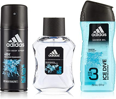 Damage - Set - Adidas Ice Dive 100ml EDT Spray + 250ml Shower Gel For Men